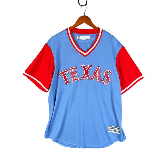 Texas Rangers MLB Majestic Coolbase Players Weekend Stitch Jersey Mens Large EUC - Picture 1 of 10